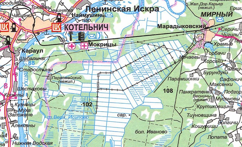 Lageplan der Torfbahn in Maradykovskij